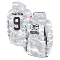 Seanshop GB.Packers #9 Christian Watson Player Arctic Camo Salute to Service Hoodies Limited Game Stitched Jerseys