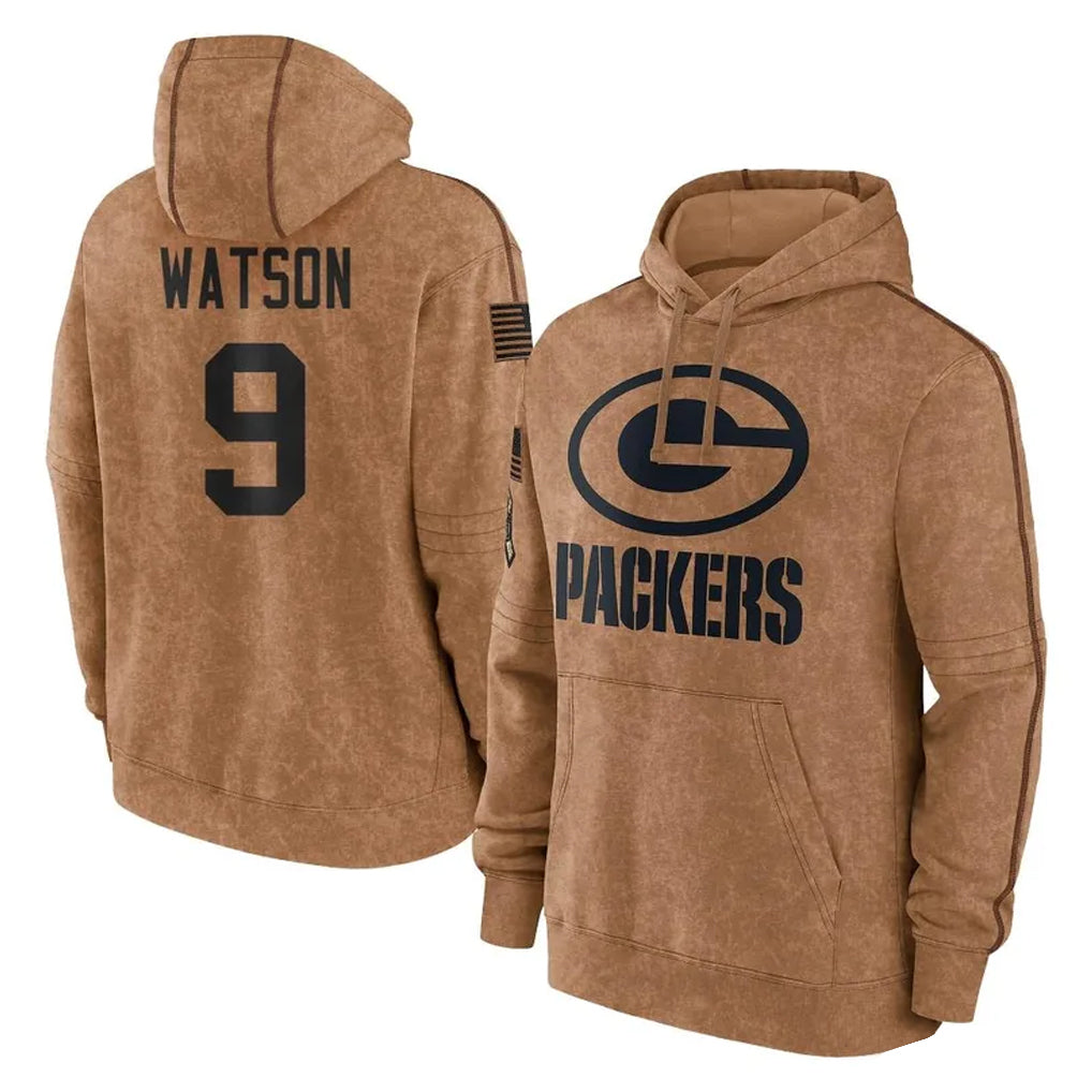 Seanshop GB.Packers #9 Christian Watson Player Brown Salute to Service Hoodies Limited Game Stitched Jerseys