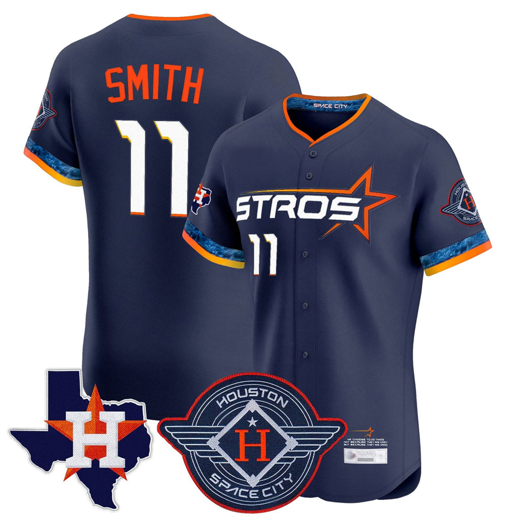 Seanshop H.Astros #11 Cam Smith Player Navy City Connect Texas Patch Vapor Premier Limited Elite Home Stitched Jerseys
