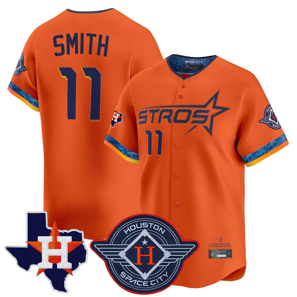 Seanshop H.Astros #11 Cam Smith Player Orange City Connect Texas Patch Vapor Premier Limited Home Stitched Jerseys