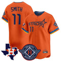 Seanshop H.Astros #11 Cam Smith Player Orange City Connect Texas Patch Vapor Premier Limited Home Stitched Jerseys