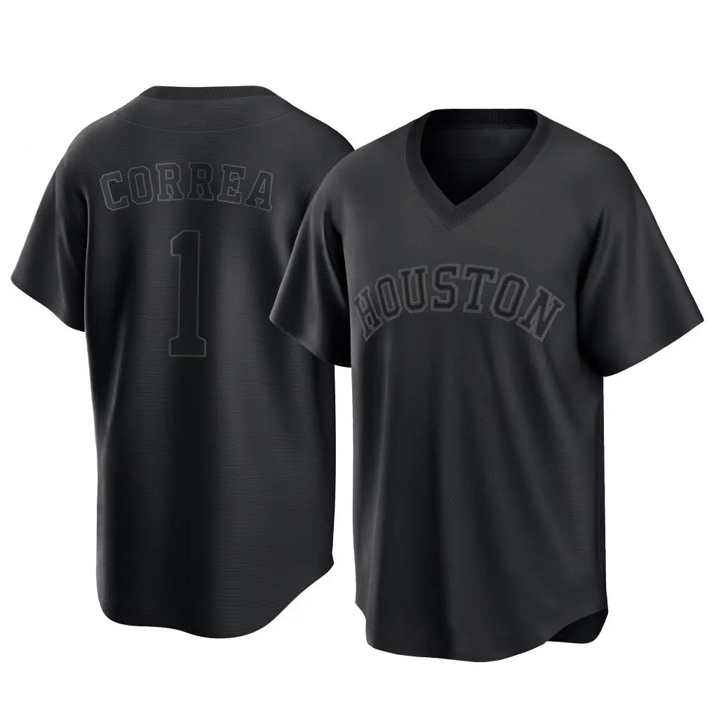 Seanshop H.Astros #1 Carlos Correa Player Black Fashion T-shirt Home Game Stitched Jerseys