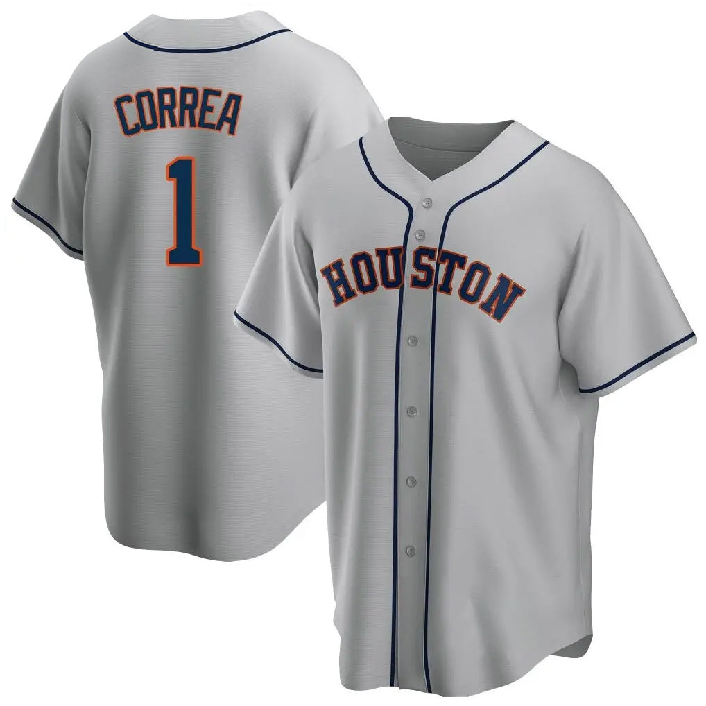 Seanshop H.Astros #1 Carlos Correa Player Gray Home Game Stitched Jerseys