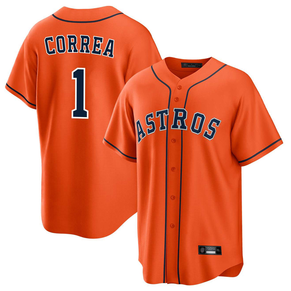 Seanshop H.Astros #1 Carlos Correa Player Orange Home Game Stitched Jerseys
