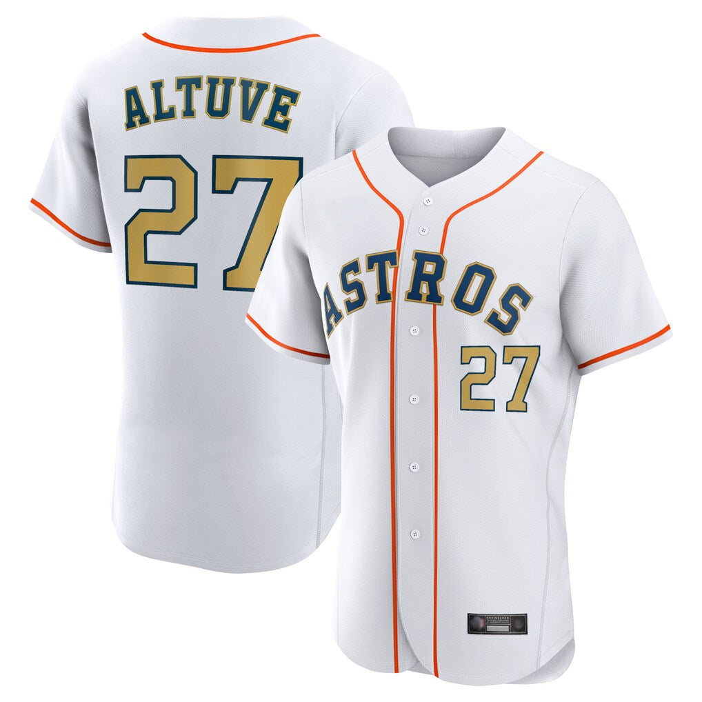 Seanshop H.Astros #27 Jose Altuve Player Gold Collection Limited Elite Home Stitched Jerseys