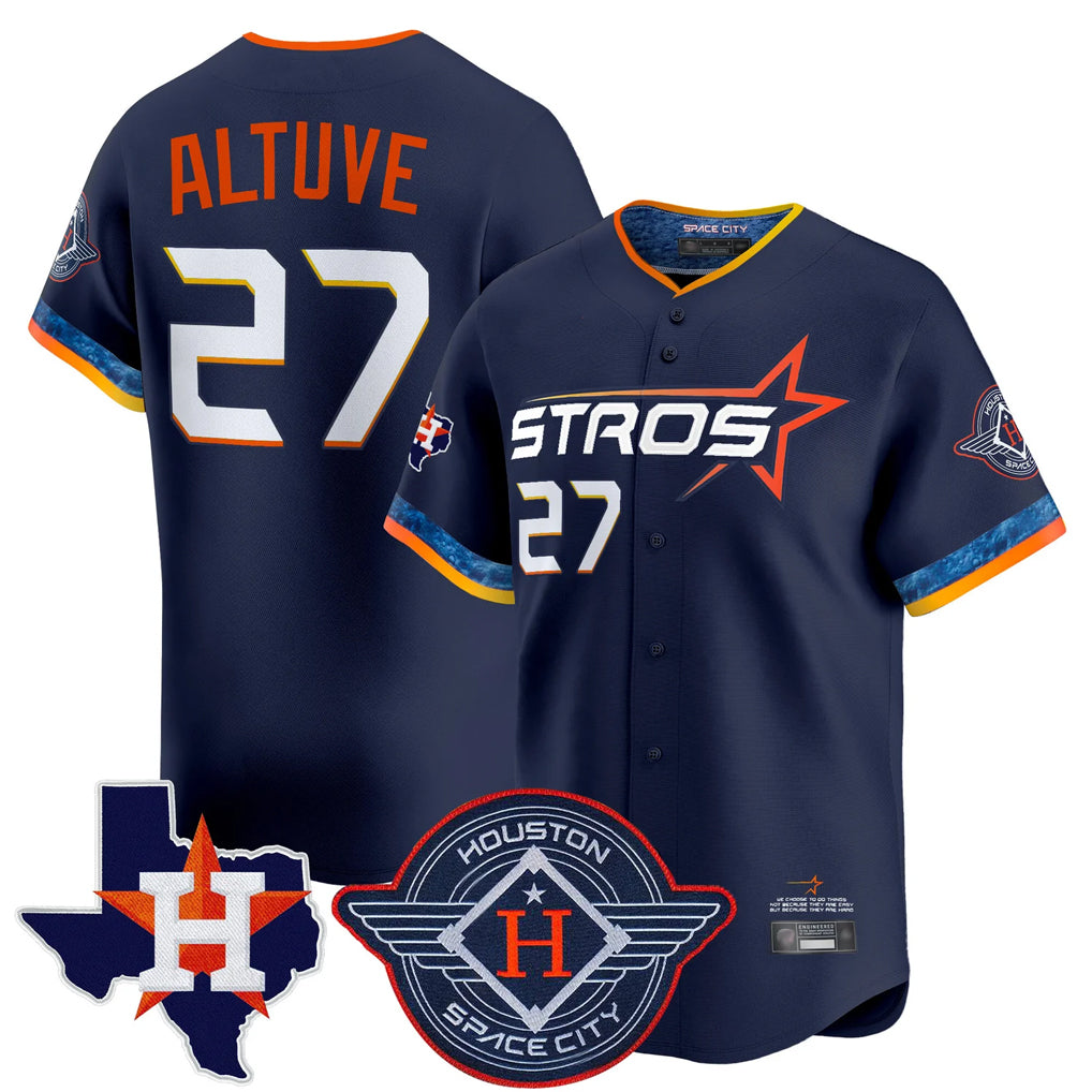 Seanshop H.Astros #27 Jose Altuve Player Navy City Connect Texas Patch Vapor Premier Limited Home Stitched Jerseys