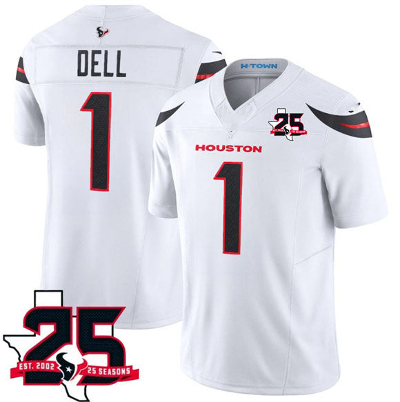 Seanshop H.Texans #1 Tank Dell White 2026 F.U.S.E. With 25th Anniversary Patch Limited Football Stitched Jersey