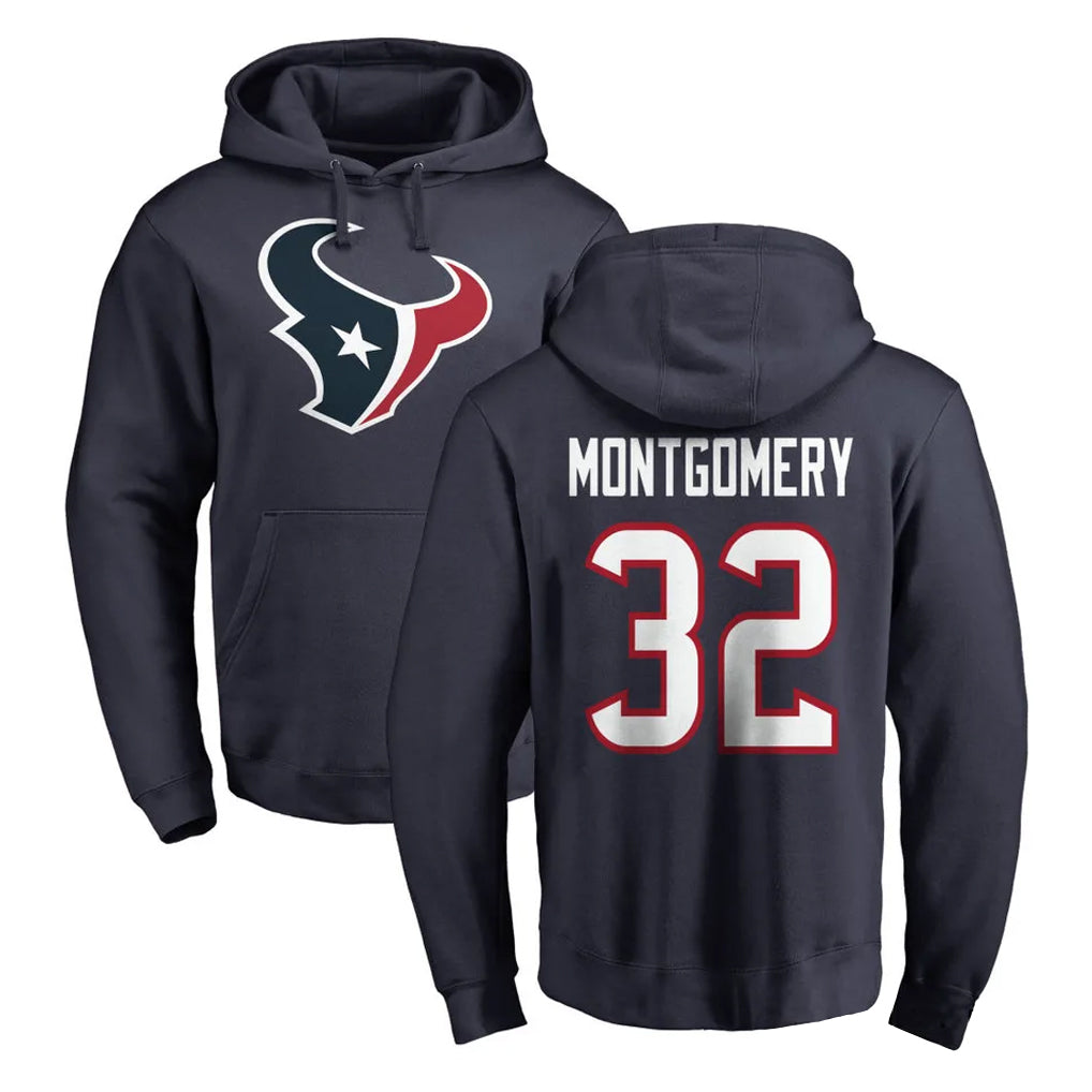 Seanshop H.Texans #32 David Montgomery Player Navy Pro Line Pullover Hoodie Limited Game Stitched Jerseys