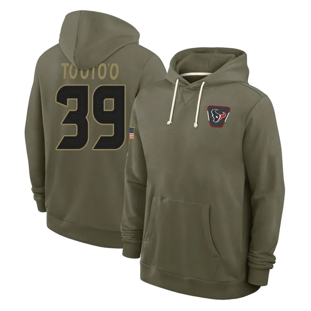 Seanshop H.Texans #39 Henry To'oTo'o Player Olive Salute to Service Pullover Hoodies Limited Stitched Jerseys