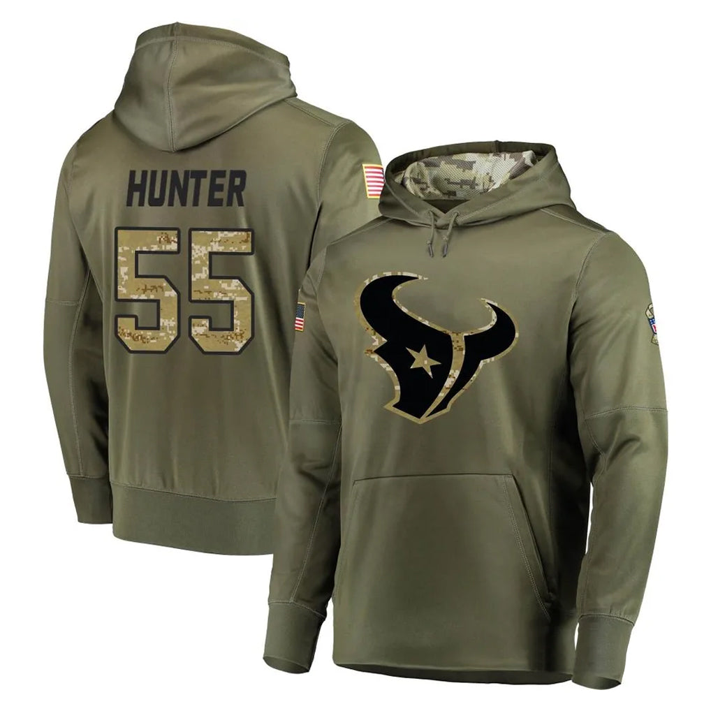 Seanshop H.Texans #55 Danielle Hunter Player Olive Salute to Service Pullover Hoodies Home Game Stitched Jerseys