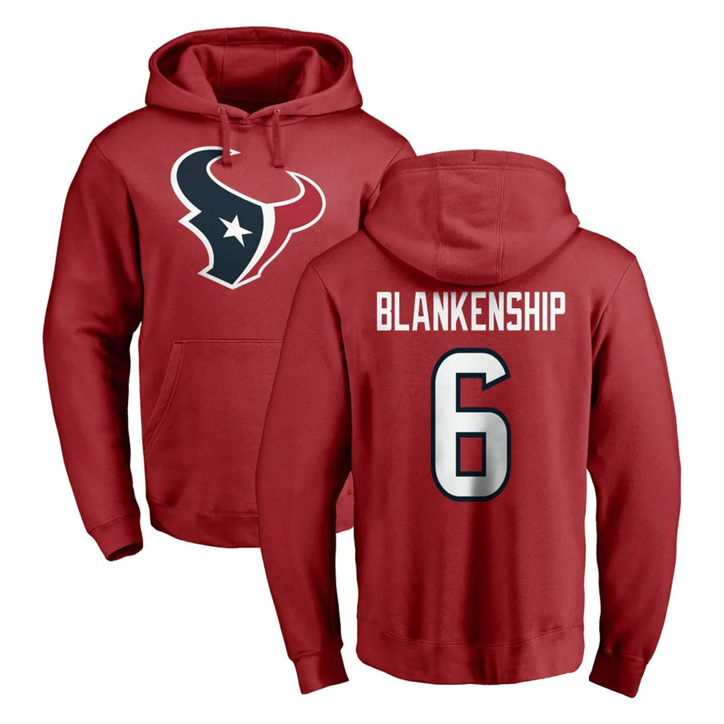 Seanshop H.Texans #6 Reed Blankenship Player Red Pro Line Pullover Hoodie Limited Game Stitched Jerseys