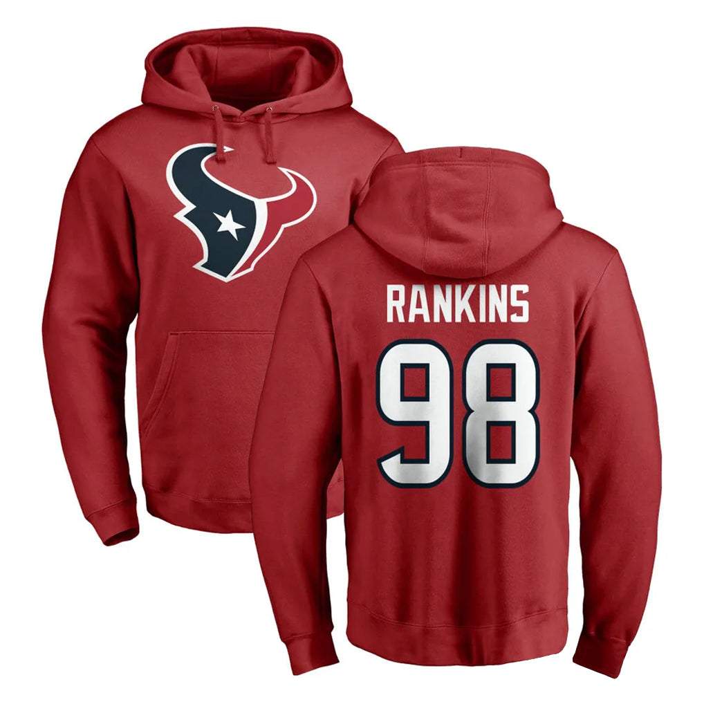Seanshop H.Texans #98 Sheldon Rankins Player Red Pro Line Pullover Hoodie Limited Game Stitched Jerseys