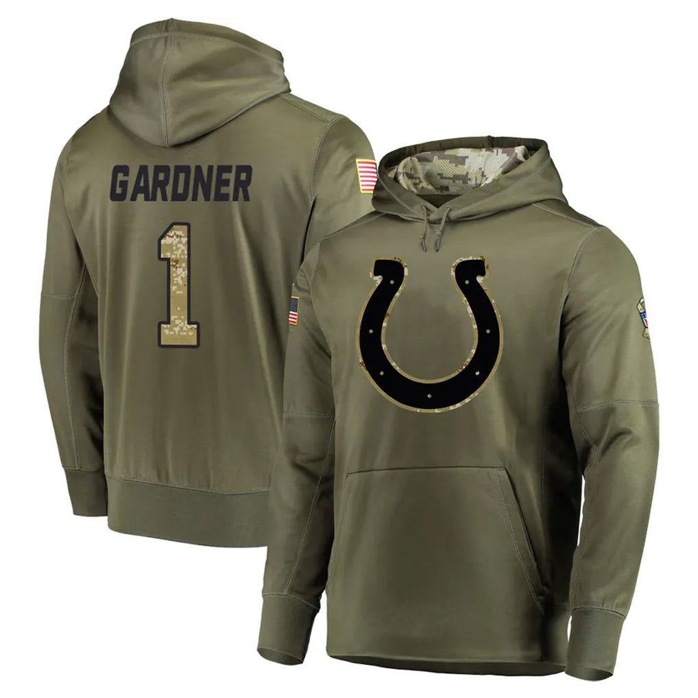 Seanshop IN.Colts #1 Sauce Gardner Player Olive Salute to Service Pullover Hoodies Home Game Stitched Jerseys