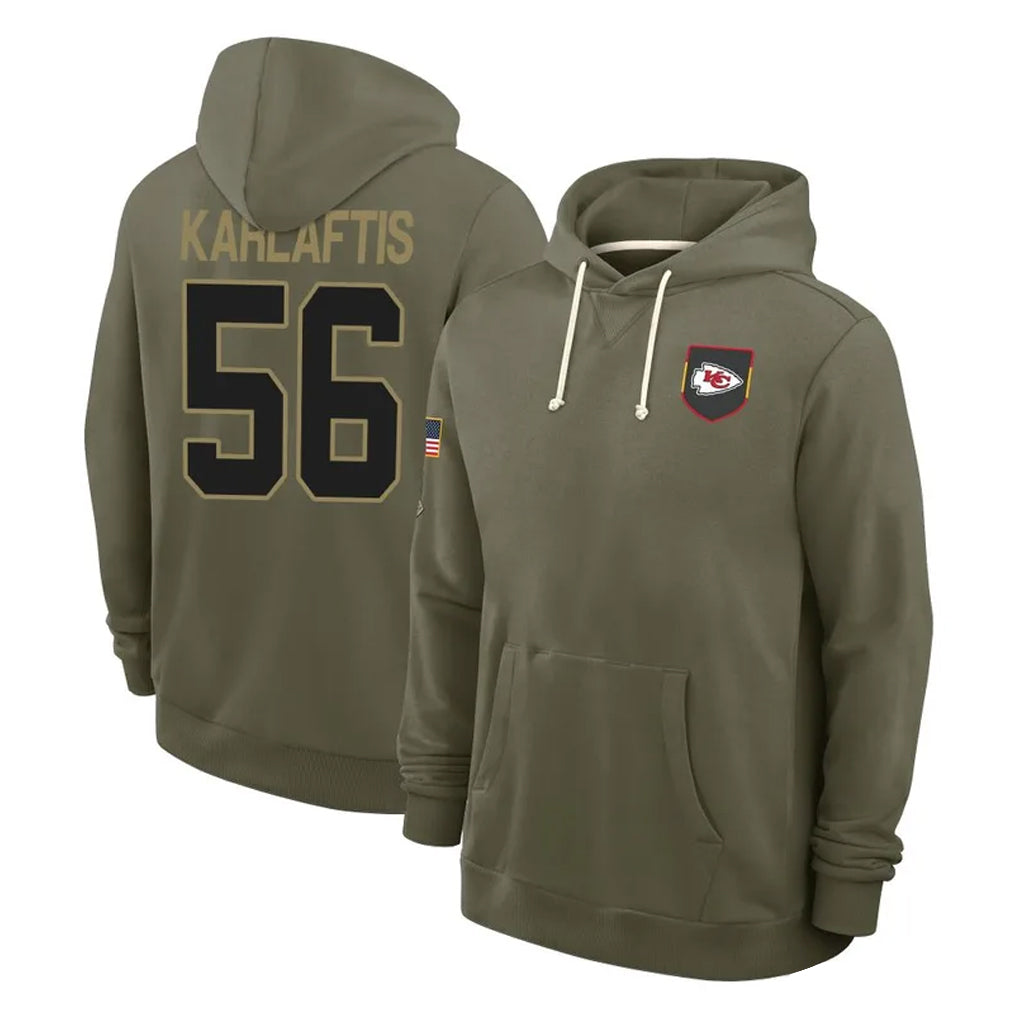 Seanshop KC.Chiefs #56 George Karlaftis Player Olive Salute to Service Pullover Hoodies Limited Stitched Jerseys