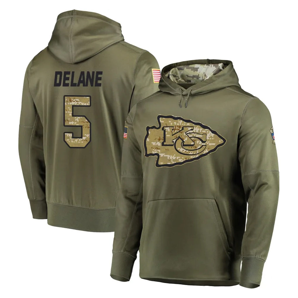 Seanshop KC.Chiefs #5 Mansoor Delane Player Olive Salute to Service Pullover Hoodies Home Game Stitched Jerseys