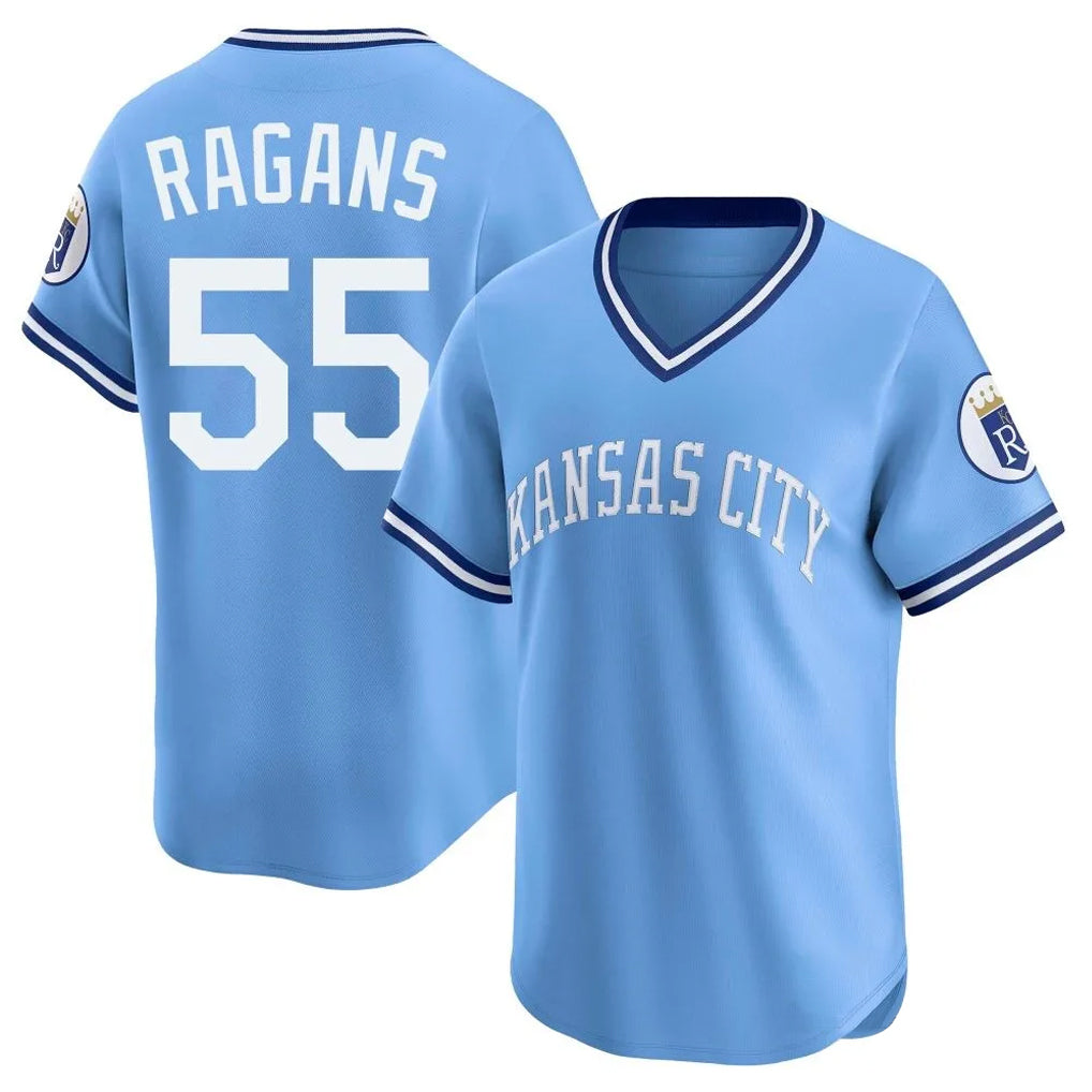 Seanshop KC.Royals #55 Cole Ragans Player Light Blue Limited Throwback Cooperstown Collection T-shirt Stitched Jerseys