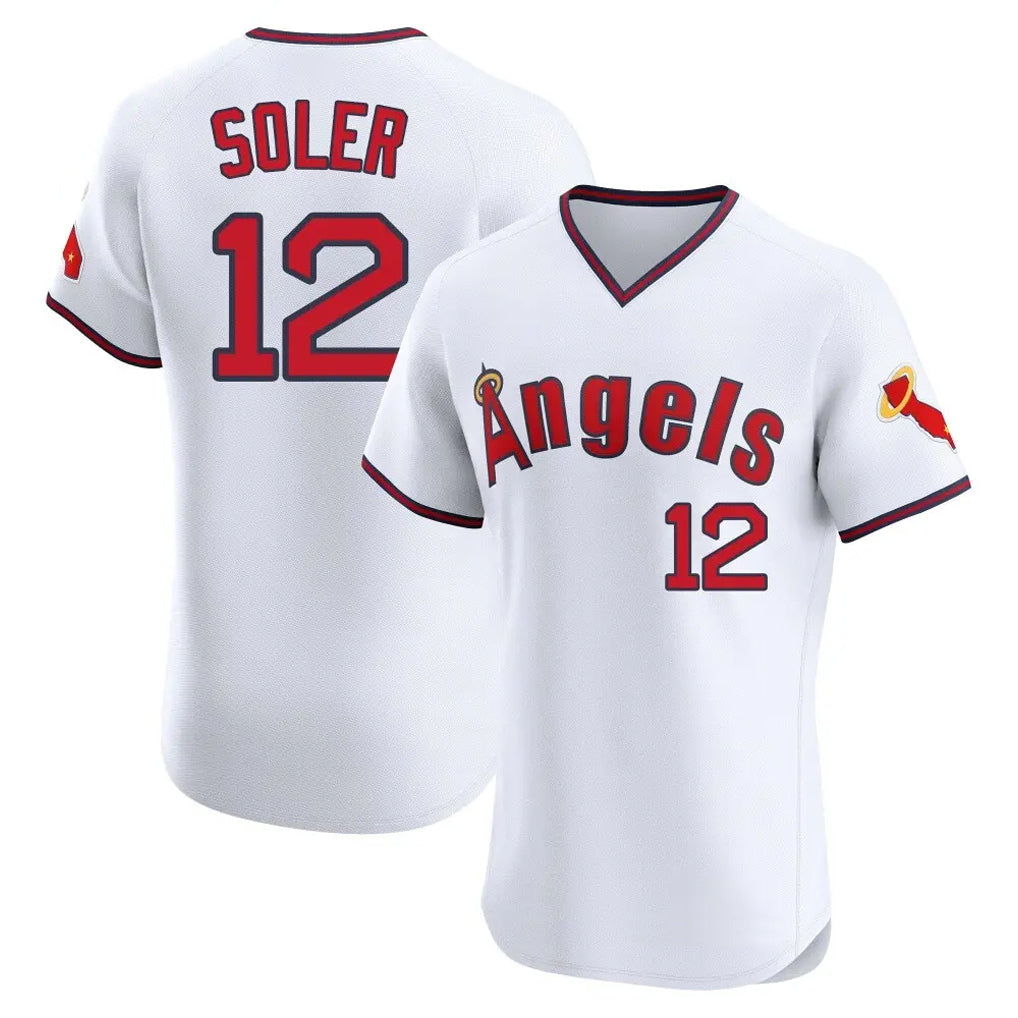 Seanshop LA.Angels #12 Jorge Soler Player White T-shirt Home Limited Elite Stitched Jerseys