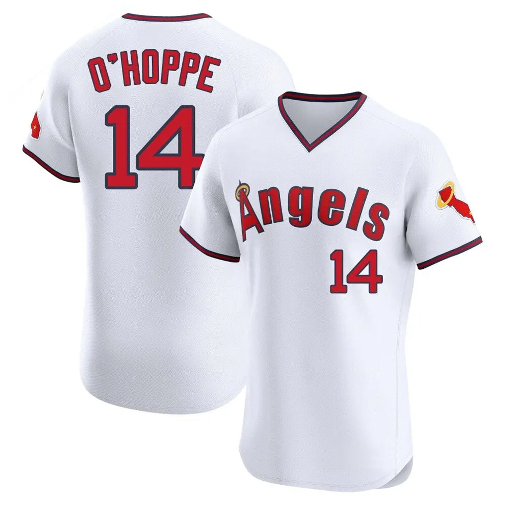 Seanshop LA.Angels #14 Logan O'Hoppe Player White T-shirt Home Limited Elite Stitched Jerseys