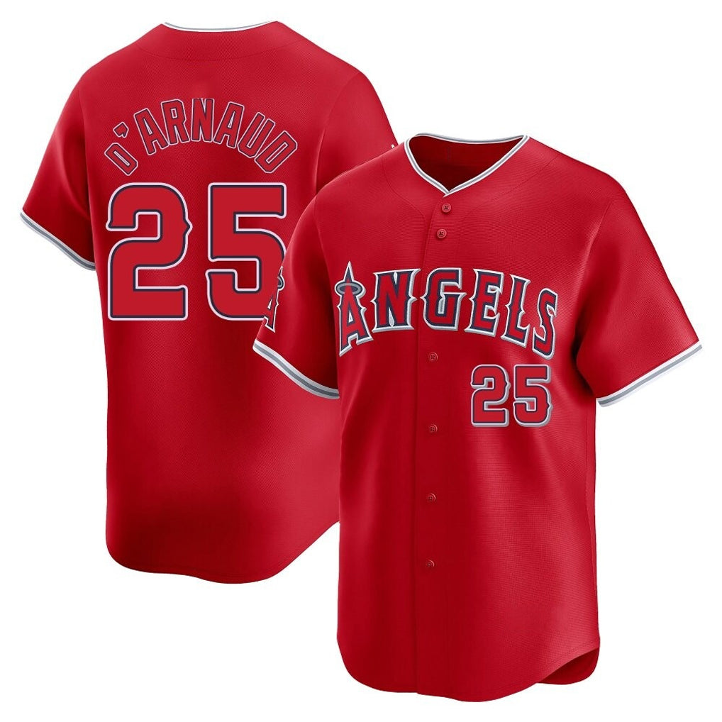 Seanshop LA.Angels #25 Travis d'Arnaud Player Red Home Limited Stitched Jerseys
