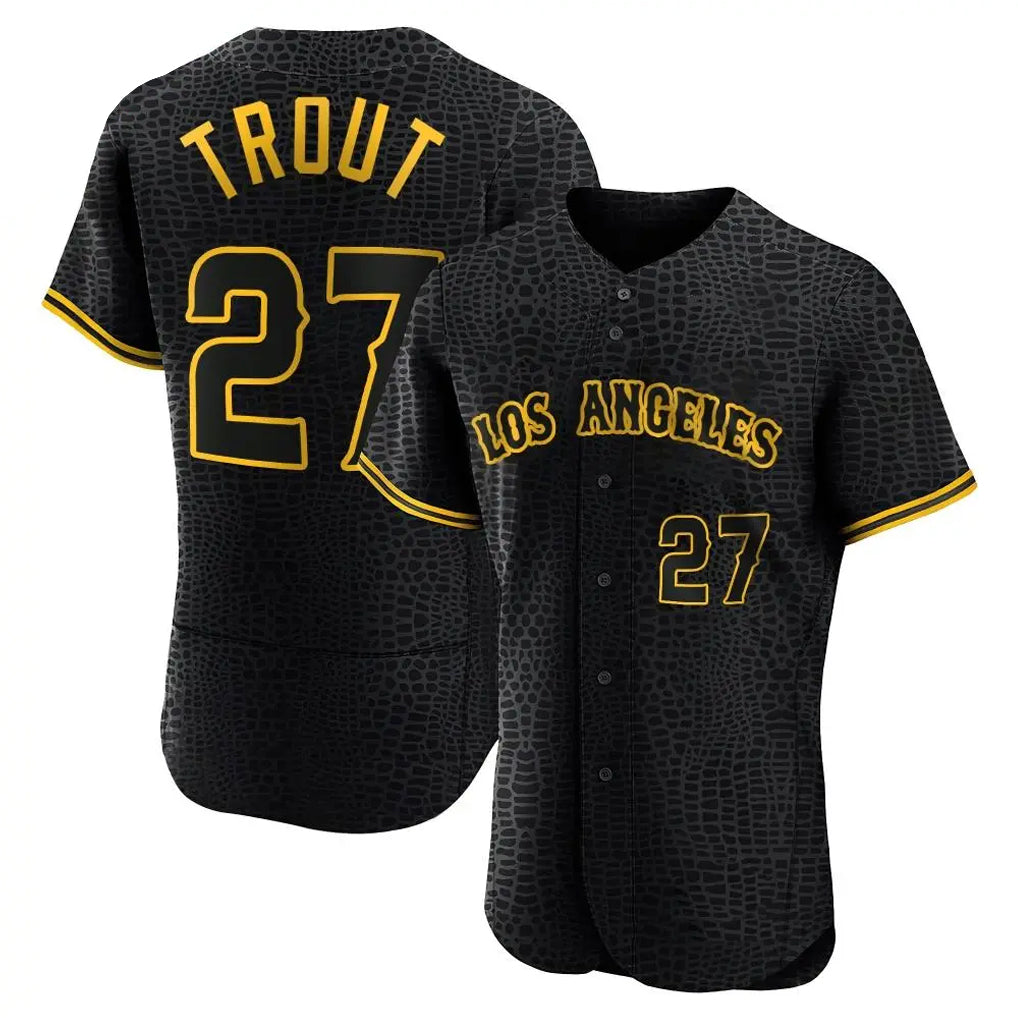 Seanshop LA.Angels #27 Mike Trout Player Black Snake Skin City Limited Elite Home Stitched Jerseys