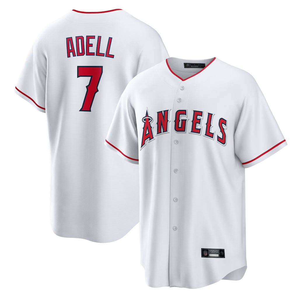 Seanshop LA.Angels #7 Jo Adell Player White Home Game Stitched Jerseys