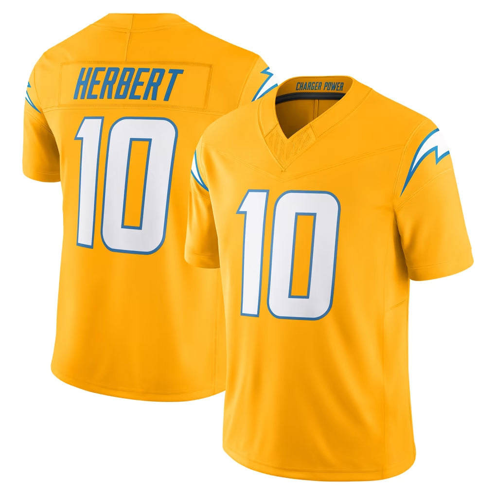 Seanshop LA.Chargers #10 Justin Herbert Player Gold Limited Vapor F.U.S.E. Home Game Stitched Jerseys