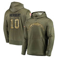 Seanshop LA.Chargers #10 Justin Herbert Player Olive Salute to Service Pullover Hoodies Home Game Stitched Jerseys