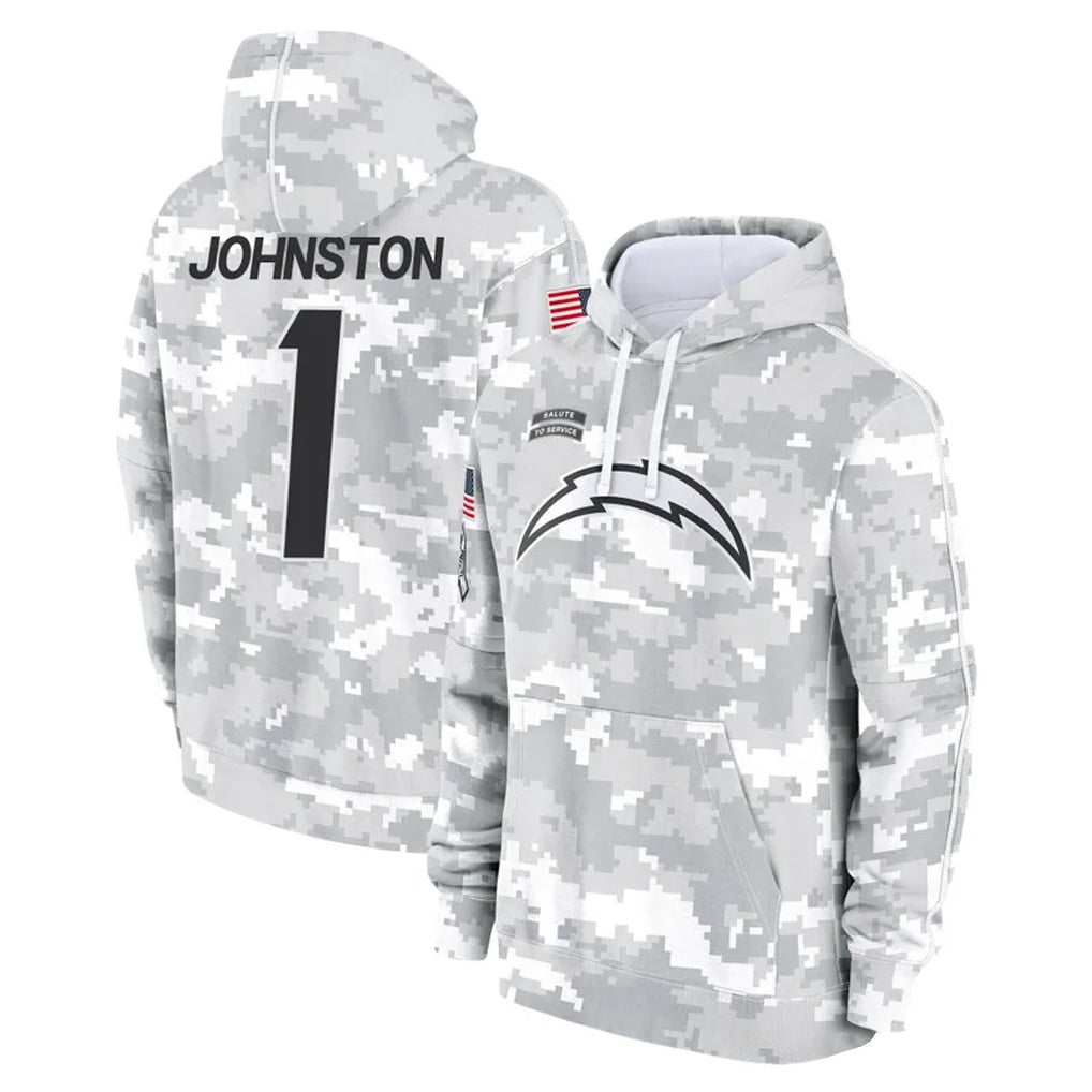 Seanshop LA.Chargers #1 Quentin Johnston Player Arctic Camo Salute to Service Hoodies Limited Game Stitched Jerseys