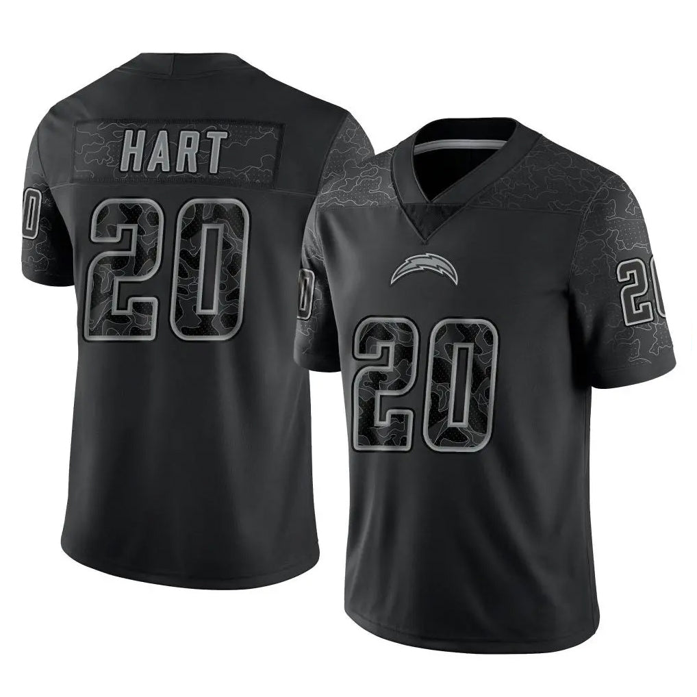 Seanshop LA.Chargers #20 Cam Hart Player Black Limited Reflective Home Game Stitched Jerseys
