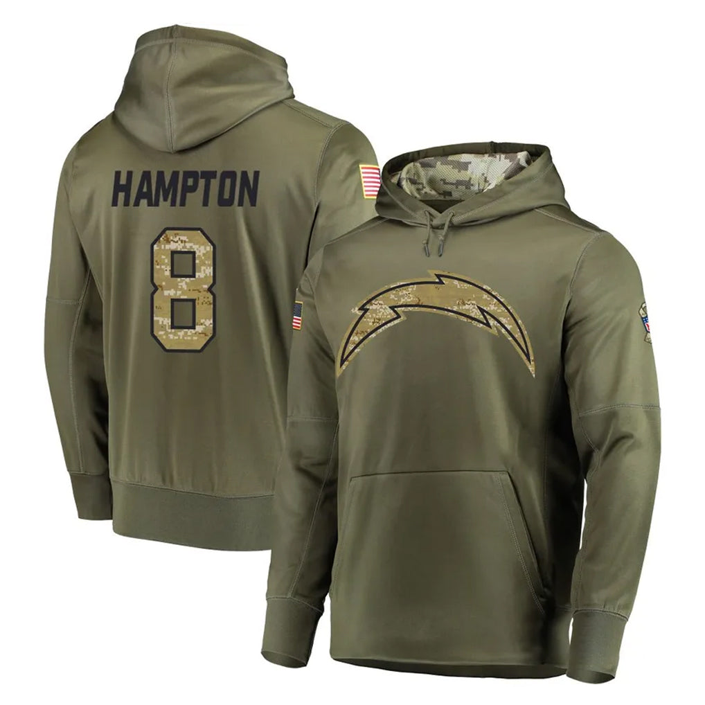 Seanshop LA.Chargers #8 Omarion Hampton Player Olive Salute to Service Pullover Hoodies Home Game Stitched Jerseys
