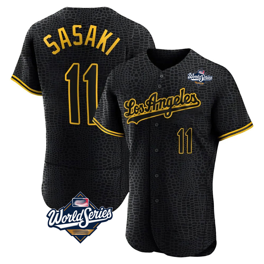 Seanshop LA.Dodgers #11 Roki Sasaki Player Black World Series Snake Skin City Limited Elite Home Stitched Jerseys