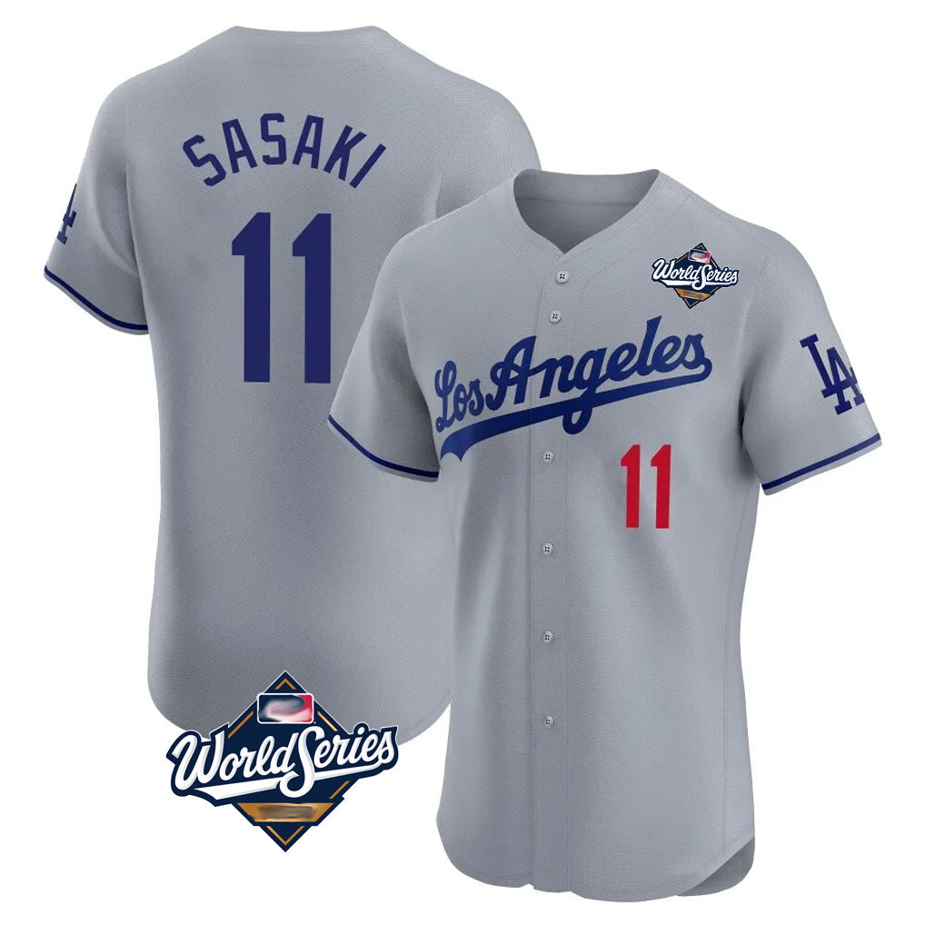 Seanshop LA.Dodgers #11 Roki Sasaki Player Gray World Series Limited Elite Home Stitched Jerseys