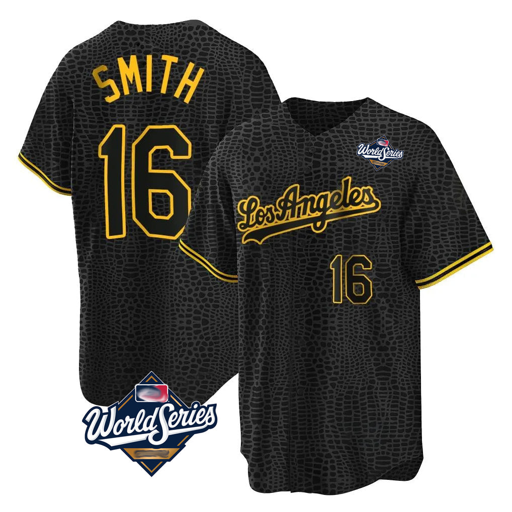 Seanshop LA.Dodgers #16 Will Smith Player Black World Series Snake Skin City Game Home Stitched Jerseys