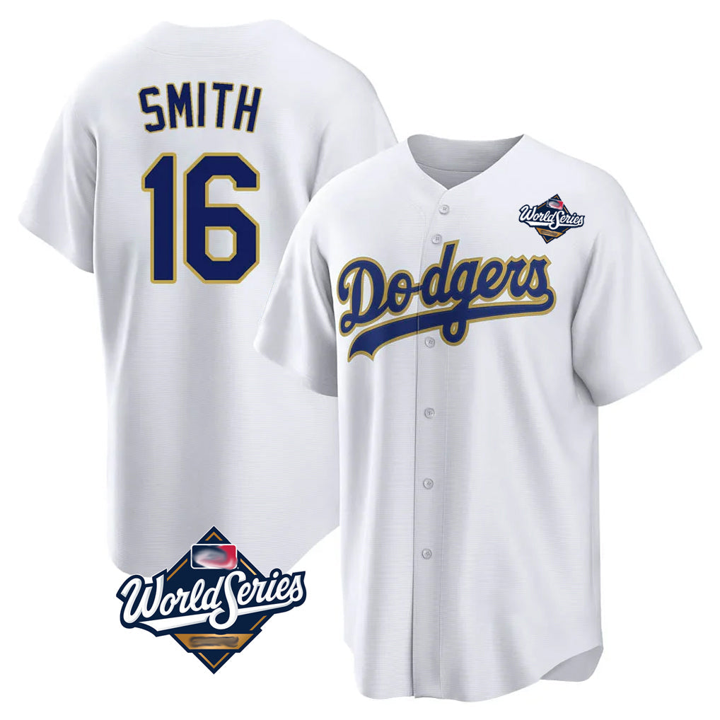 Seanshop LA.Dodgers #16 Will Smith Player Gold White World Series 2026 Collection Stadium Game Stitched Jerseys
