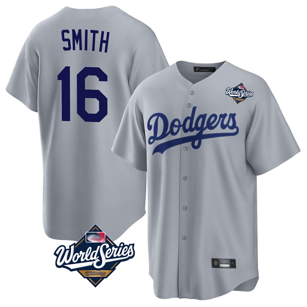Seanshop LA.Dodgers #16 Will Smith Player Gray World Series Game Stitched Jerseys
