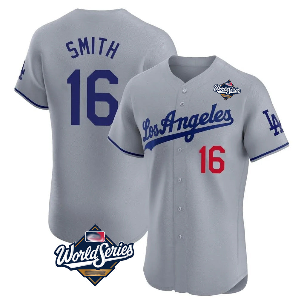Seanshop LA.Dodgers #16 Will Smith Player Gray World Series Limited Elite Home Stitched Jerseys