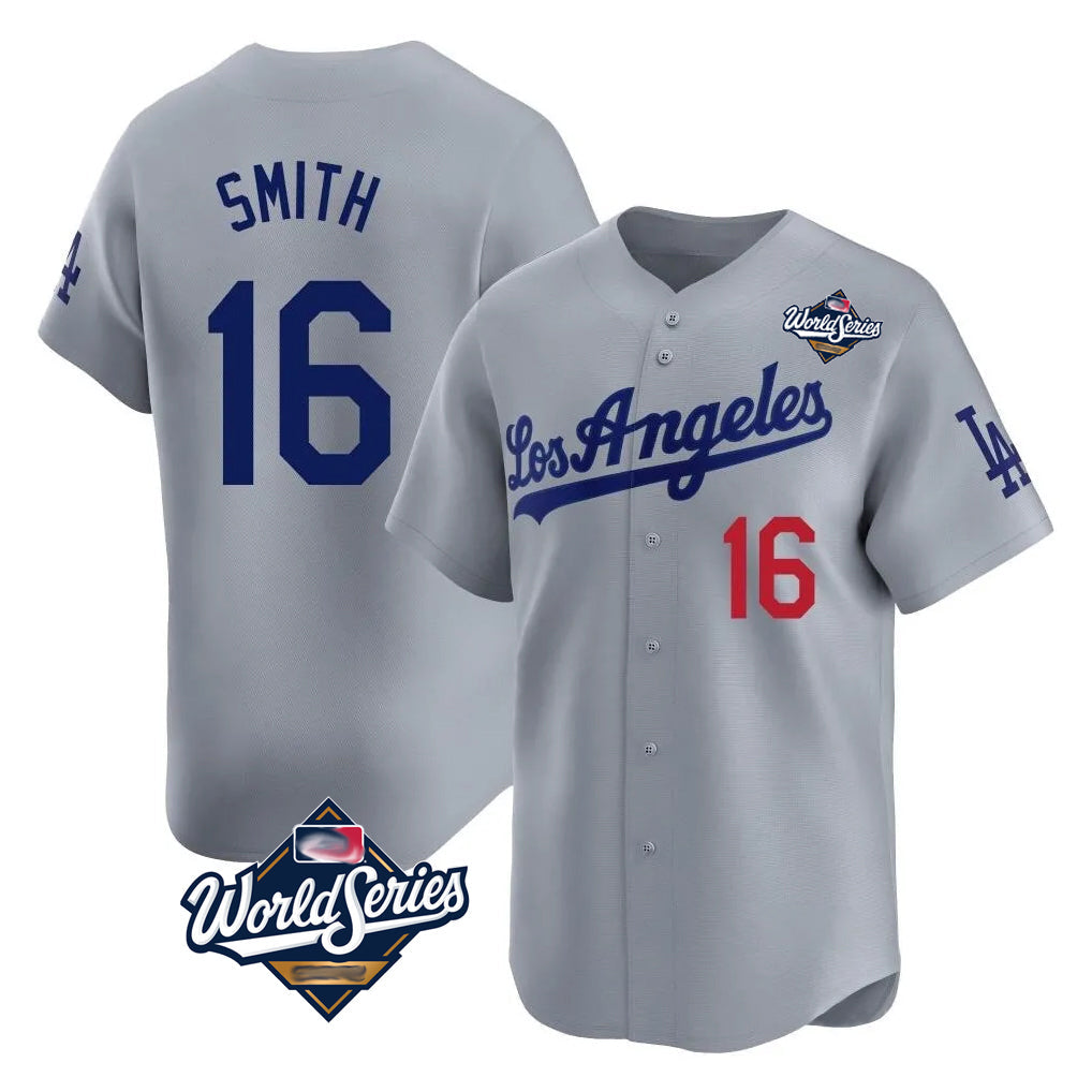 Seanshop LA.Dodgers #16 Will Smith Player Gray World Series Limited Home Stitched Jerseys