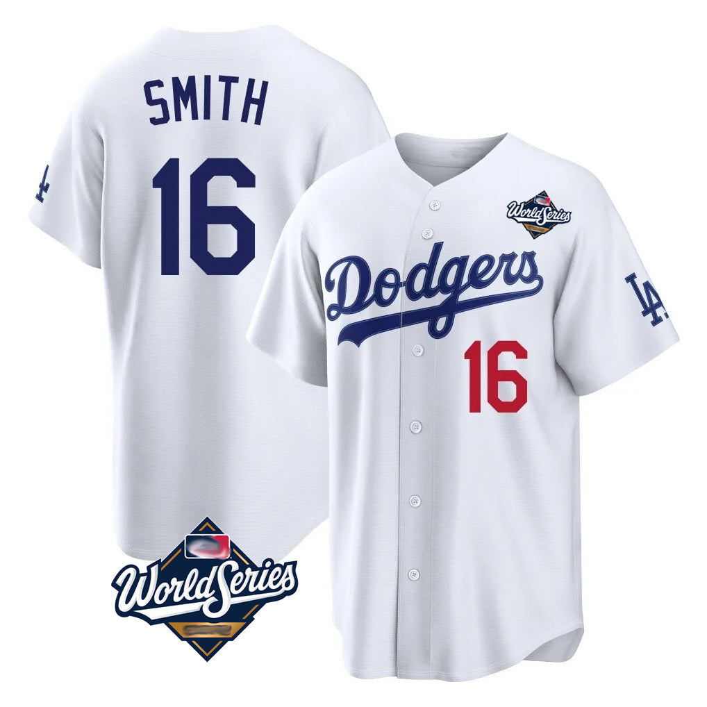 Seanshop LA.Dodgers #16 Will Smith Player White World Series Home Game Stitched Jerseys