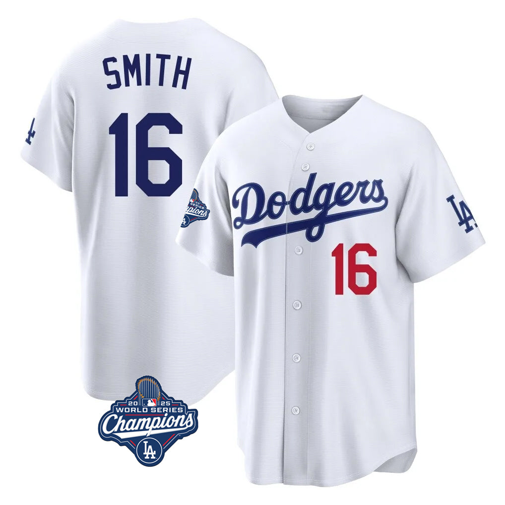 Seanshop LA.Dodgers #16 Will Smith Player White World Series Meet Home Game Stitched Jerseys