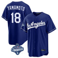 Seanshop LA.Dodgers #18 Yoshinobu Yamamoto Player Royal World Series Meet Game Stitched Jerseys