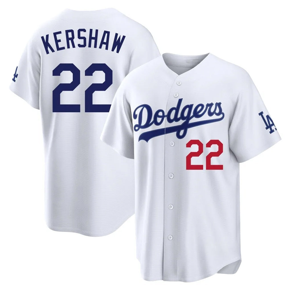 Seanshop LA.Dodgers #22 Clayton Kershaw Player White Home Game Stitched Jerseys