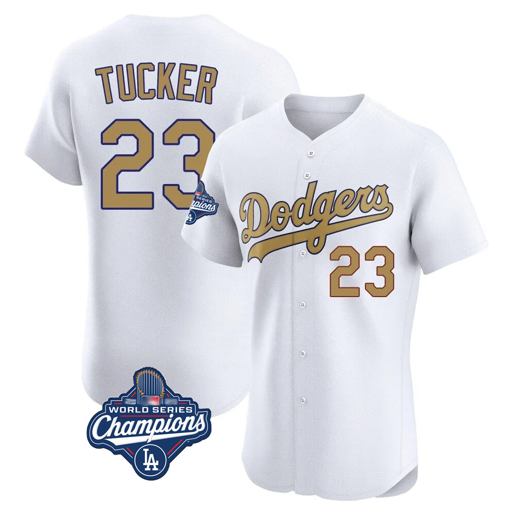 Seanshop LA.Dodgers #23 Kyle Tucker Player Gold World Series Meet Limited Elite Home Stitched Jerseys