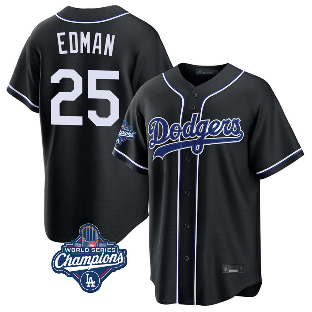 Seanshop LA.Dodgers #25 Tommy Edman Player Black World Series Meet Carbon Limited Home All Stitched Jerseys