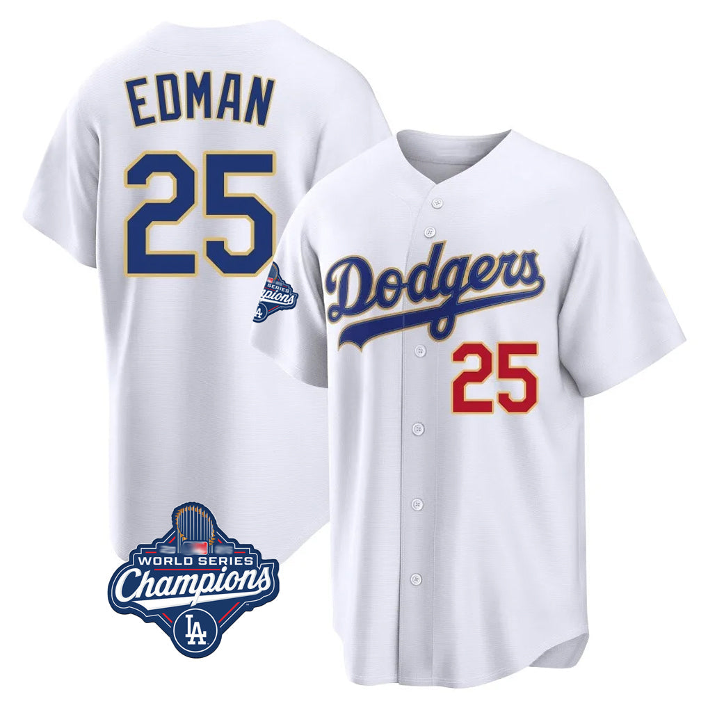 Seanshop LA.Dodgers #25 Tommy Edman Player Gold White World Series Meet 2026 Collection Stadium Limited Stitched Jerseys