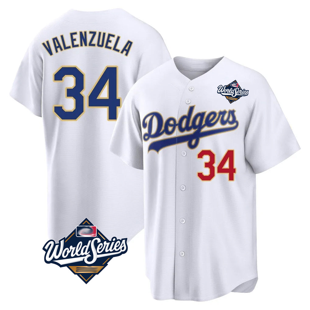 Seanshop LA.Dodgers #34 Fernando Valenzuela Player Gold White World Series 2026 Collection Stadium Limited Stitched Jerseys