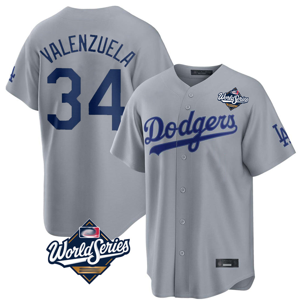 Seanshop LA.Dodgers #34 Fernando Valenzuela Player Gray World Series Game Stitched Jerseys