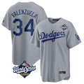 Seanshop LA.Dodgers #34 Fernando Valenzuela Player Gray World Series Game Stitched Jerseys