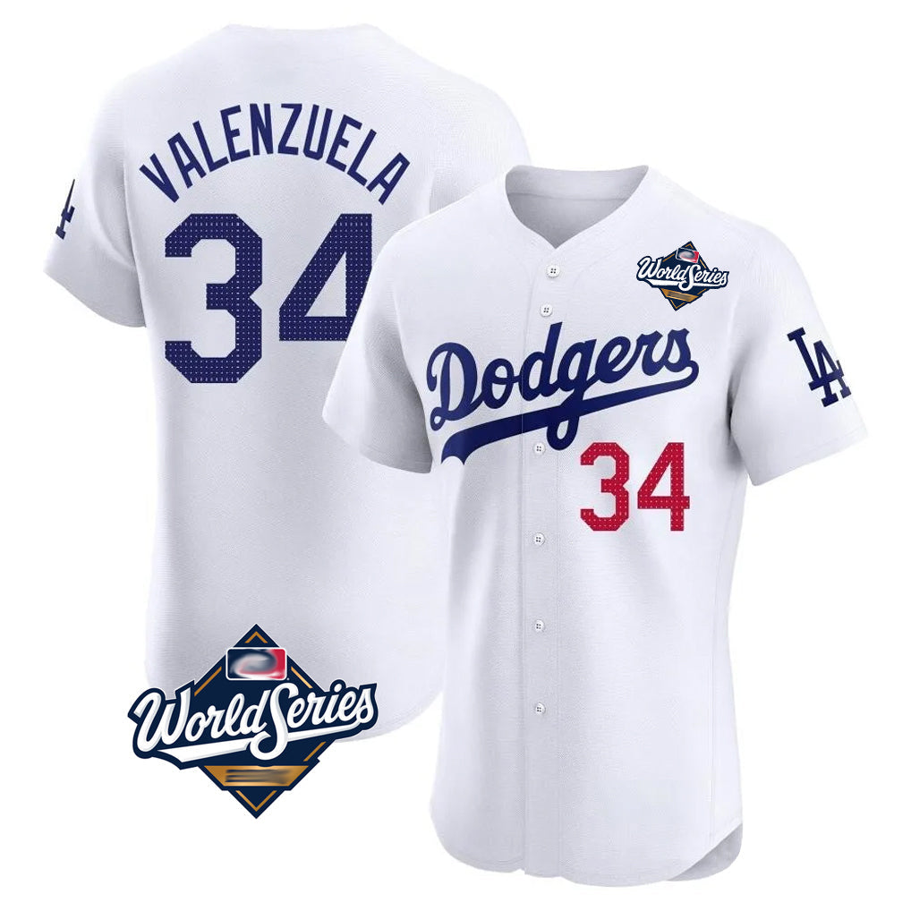 Seanshop LA.Dodgers #34 Fernando Valenzuela Player White World Series Limited Elite Home Stitched Jerseys