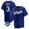 Seanshop LA.Dodgers #3 Edwin D¨ªaz Player Royal World Series Meet Game Stitched Jerseys