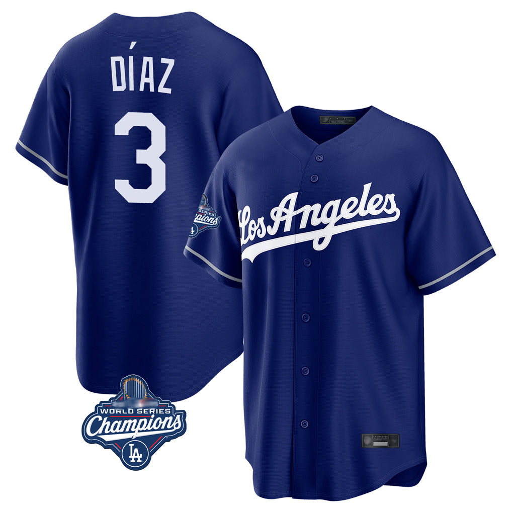 Seanshop LA.Dodgers #3 Edwin D¨ªaz Player Royal World Series Meet Game Stitched Jerseys